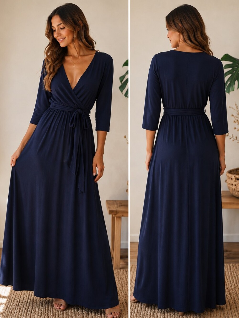 Size M - Popana Made in USA Navy Wrap Maxi Dress